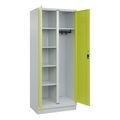 C+P Mehrzweck-Putzmittelschrank Classic PLUS, Sockel, 2 Abteile, HxBxT 1.950 x 800 x 500 mm, lichtgrau, clowngrün, Zylinderschloss