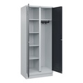 C+P Putzmittelspind Classic PLUS, 1 Abteil, Trennwand mittig, lichtgrau / grau, B 800 mm, mit Bodensockel, Zylinderschloss