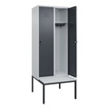 C+P Spind Classic PLUS Sitzbank, 2 Abteile, lichtgrau / grau, B 800 mm, Sicherheits-Drehriegel, untergebaut, Kunststoff