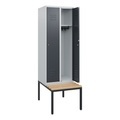 C+P Spind Classic PLUS, 2 Abteile, HxBxT 1.950 x 600 x 815 mm, Zylinderschloss, untergebaute Bank aus Buche, lichtgrau, anthrazitgrau