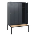 C+P Spind Classic PLUS, 4 Abteile, HxBxT 1.950 x 1.200 x 815 mm, Zylinderschloss, untergebaute Bank aus Buche, anthrazitgrau, anthrazitgrau