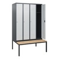 C+P Spind Classic PLUS, 4 Abteile, HxBxT 1.950 x 1.200 x 815 mm, Zylinderschloss, untergebaute Bank aus Buche, anthrazitgrau, lichtgrau
