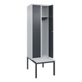 C+P Spind Classic PLUS Sitzbank, 2 Abteile, lichtgrau / grau, B 600 mm, Zylinderschloss, untergebaut, Kunststoff