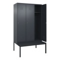 C+P Spind Classic PLUS Sitzbank, 3 Abteile, grau, B 1200 mm, Zylinderschloss, untergebaut, Kunststoff