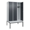 C+P Spind Classic PLUS Sitzbank, 3 Abteile, lichtgrau / grau, B 1200 mm, Zylinderschloss, untergebaut, Kunststoff