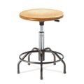 Hocker, Holzformsitz Ø 430 mm, Sitzhöhe 540-730 mm, Stahlbasis, Fussring, Spider-Form