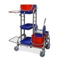 EUROKRAFT Reinigungswagen Edelstahl 2 x 10-l-Eimer, 2 x 15-l-Eimer mit Mopppresse Kunststoffrollen