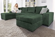 COLLECTION AB Wohnlandschaft »Josy U-Form«, mit Schlaffunktion, Bettkasten und Zierkissen, mit 2 Recamieren