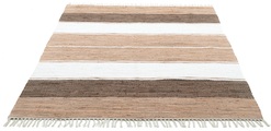 THEKO Teppich »Stripe Cotton«, rechteckig, 5 mm Höhe, Flachgewebe, reine Baumwolle, handgewebt, mit Fransen, Wohnzimmer