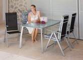 Gartenmöbelset »Lima«, 5-tlg., 4 Hochlehner, Tisch 150x90 cm, Alu/Textil, schwarz