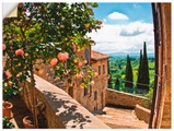 Artland Wandbild »Rosen auf Balkon Toskanalandschaft«