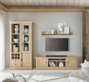 Home affaire Wohnwand »Cornwall, Anbauwand im Landhausstil, Wohnzimmer-Set, in Eiche Dekor«, (Set, 3 St.), enthält Vitrine, Lowboard, Wandboard, 309 cm breit, Metallgriffe