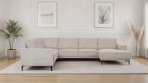 PLACES OF STYLE Wohnlandschaft »XXL Sofa Oland, Struktur, Flachgewebe, Luxus-Microfaser, Boucle« U-Form, 342 cm, Wellenunterfederung, Skandi-Design, Metallfüsse
