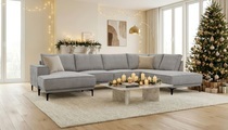 Places of Style Wohnlandschaft »XXL Sofa Oland, Struktur, Flachgewebe, Luxus-Microfaser, Boucle«, U-Form, 345 cm, Wellenunterfederung, Skandi-Design, Metallfüsse