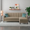 Dorel Home Ecksofa mit Schlafffunktion, Recamiere mit Stauraum beidseitig montierbar, Rückenlehne 2-teilig und 3-fach verstellbar