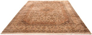 morgenland Seidenteppich »Seidenteppich - Kaschmir Seide - 410 x 307 cm - hellbraun«, rechteckig, 4 mm Höhe, Wohnzimmer, Handgeknüpft, Einzelstück mit Zertifikat