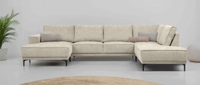 Places of Style Wohnlandschaft »XXL Sofa Oland, Struktur, Flachgewebe, Luxus-Microfaser, Boucle«, U-Form, 345 cm, Wellenunterfederung, Skandi-Design, Metallfüsse