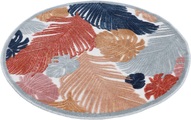 carpetfine Teppich »Deja 104«, rund, 4 mm Höhe, robustes Flachgewebe, Motiv- Floral Palmenblätter, Hoch-Tief Effekt, In- und Outdoor geeignet, Wetterfest und UV-beständig für Balkon, Terrasse, Garten, Aussenbereich,Wohnzimmer, Schlafzimmer