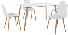 my home Essgruppe »Miller«, (Set, 5 tlg.), Eckiger Glastisch mit 4 Stühlen (Kunststoffschale)