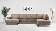Places of Style Wohnlandschaft »XXL Sofa Oland, Struktur, Flachgewebe, Luxus-Microfaser, Boucle«, U-Form, 345 cm, Wellenunterfederung, Skandi-Design, Metallfüsse