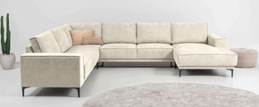 Places of Style Wohnlandschaft »XXL Sofa Oland, Struktur, Flachgewebe, Luxus-Microfaser, Boucle«, U-Form, 342 cm, Wellenunterfederung, Skandi-Design, Metallfüsse