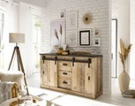 PREMIUM COLLECTION BY HOME AFFAIRE, Premium collection by Home affaire Sideboard »SHERWOOD«, in modernem Holz Dekor, mit Scheunentorbeschlag und Apothekergriffen aus Metall, Breite 92 cm