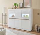 INOSIGN, INOSIGN Highboard »Chester, moderne Kommode, Schrank mit Stauraum, Sideboard in Weiss Matt«, (1 St.), austauschbare Blende in Griffleiste, zeitloses Design, 165 cm breit