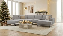 Places of Style Wohnlandschaft »XXL Sofa Oland, Struktur, Flachgewebe, Luxus-Microfaser, Boucle«, U-Form, 345 cm, Wellenunterfederung, Skandi-Design, Metallfüsse