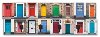 Artland, Artland Garderobenpaneel »Fotocollage von 32 bunten Haustüren«