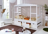 TICAA, Ticaa Kinderbett in Hausoptik »Lio« aus massiver Kiefer, mit Schubkästen »Maria«