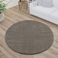 Carpet City Hochflor-Teppich »Plainy«, rund, 30 mm Höhe, Polyester, Langflor Uni Taupe, Wohnzimmer
