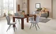 Home affaire Essgruppe »Gimbi«, (Set, 5 tlg.), bestehend aus 1 Esstisch aus massivem Holz und 4 Stühlen mit schönem Webstoff Bezug