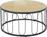 Home affaire Couchtisch »Sudbury«, aus geflochtener Wasserhyazinthe, mit einer Glastischplatte, mit einem schwarzen Metallgestell, Durchmesser 80 cm