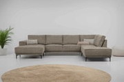 Places of Style Wohnlandschaft »XXL Sofa Oland, Struktur, Flachgewebe, Luxus-Microfaser, Boucle«, U-Form, 345 cm, Wellenunterfederung, Skandi-Design, Metallfüsse