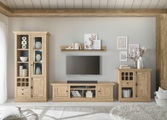 Home affaire Wohnwand »Cornwall, Anbauwand im Landhausstil, Wohnzimmer-Set, Eiche Dekor«, (Set, 4 St.), enthält Vitrine, Lowboard, Kommode, Wandboard, 424 cm breit