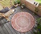 NORTHRUGS Teppich »Siruma«, rund, 5 mm Höhe, In-und Outdoor geeignet, Mandala, Wohnzimmer, Balkon, Terrasse, Garten, Robust, Pflegeleicht, Flachgewebe, Wendbar