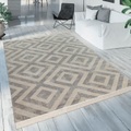 Paco Home Teppich »Poco 821«, rechteckig, 7 mm Höhe, Kurzflor, Rauten Design, mit Fransen, In- und Outdoor geeignet, ideal im Wohnzimmer & Schlafzimmer