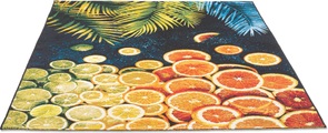 Sansibar Teppich »Rantum Beach 004«, rechteckig, 5 mm Höhe, Flachgewebe, modernes Sommer Design, Motiv Orangenscheiben und Palmenblätter, In- & Outdoor geeignet, Wohnzimmer