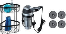 WENKO Badaccessoires-Sets »Classic Plus Black«, Eckregal und Haartrocknerhalter