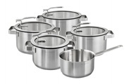 Hanseatic Topf-Set »STYLE«, Edelstahl 18/10, (Set, 9 tlg., Fleischtopf 1x 16 cm / 2x 20 cm / 1x 24 cm, Stielkasserolle 16 cm), Deckel mit praktischer Aufhänge-Funktion, Induktion