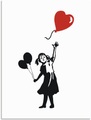 Artland Wandbild »Silhouette Mädchen Ballon Herz«, Bilder von Kindern, (1 St.), in vielen Grössen & Produktarten - Alubild / Outdoorbild für den Aussenbereich, Leinwandbild, Poster, Wandaufkleber / Wandtattoo auch für Badezimmer geeignet
