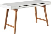 MCA furniture Schreibtisch »Anneke L«, weiss matt lackiert, Gestell Massivholz buchefarben, Breite 140 cm