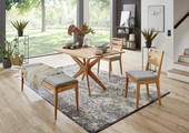 Holzzone, Holzzone Essgruppe »Rio«, (Set, 4 tlg.), Essgruppe, Wildeiche massiv, bestehend aus 2 modern gepolsterten Stühlen, einer gepolsterten Sitzbank und einem 140 cm breiten Tisch