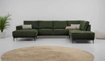 Places of Style Wohnlandschaft »XXL Sofa Oland, Struktur, Flachgewebe, Luxus-Microfaser, Boucle«, U-Form, 345 cm, Wellenunterfederung, Skandi-Design, Metallfüsse
