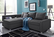 COLLECTION AB Ecksofa, inklusive Bettfunktion, Bettkasten und Federkern, wahlweise mit RGB-LED-Beleuchtung und USB-Port, Inklusive seitlichem Regalboden, Ottomane links oder rechts montierbar