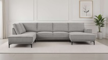 PLACES OF STYLE Wohnlandschaft »XXL Sofa Oland, Struktur, Flachgewebe, Luxus-Microfaser, Boucle« U-Form, 345 cm, Wellenunterfederung, Skandi-Design, Metallfüsse