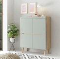INOSIGN Highboard »Torge, Kommode, Schrank, Sideboard, Anrichte, Mehrzweckschrank«, (1 St.), abgeschrägte Füsse, drei Farben, Scandi Design, 107 cm breit
