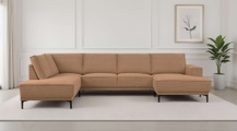 PLACES OF STYLE Wohnlandschaft »XXL Sofa Oland, Struktur, Flachgewebe, Luxus-Microfaser, Boucle« U-Form, 345 cm, Wellenunterfederung, Skandi-Design, Metallfüsse