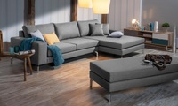 Max Winzer® Ecksofa »Flori«, (Spar-Set, Ecksofa und Hocker), mit abgewinkelten Chromfüssen, inklusive Zierkissen