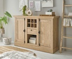 HOME AFFAIRE, Home affaire Highboard »Cornwall, Kommode im Landhausstil, Schrank, Sideboard, Eiche Dekor«, (1 St.), verschnörkelte Metallgriffe, ausreichend Stauraum, 152 cm breit